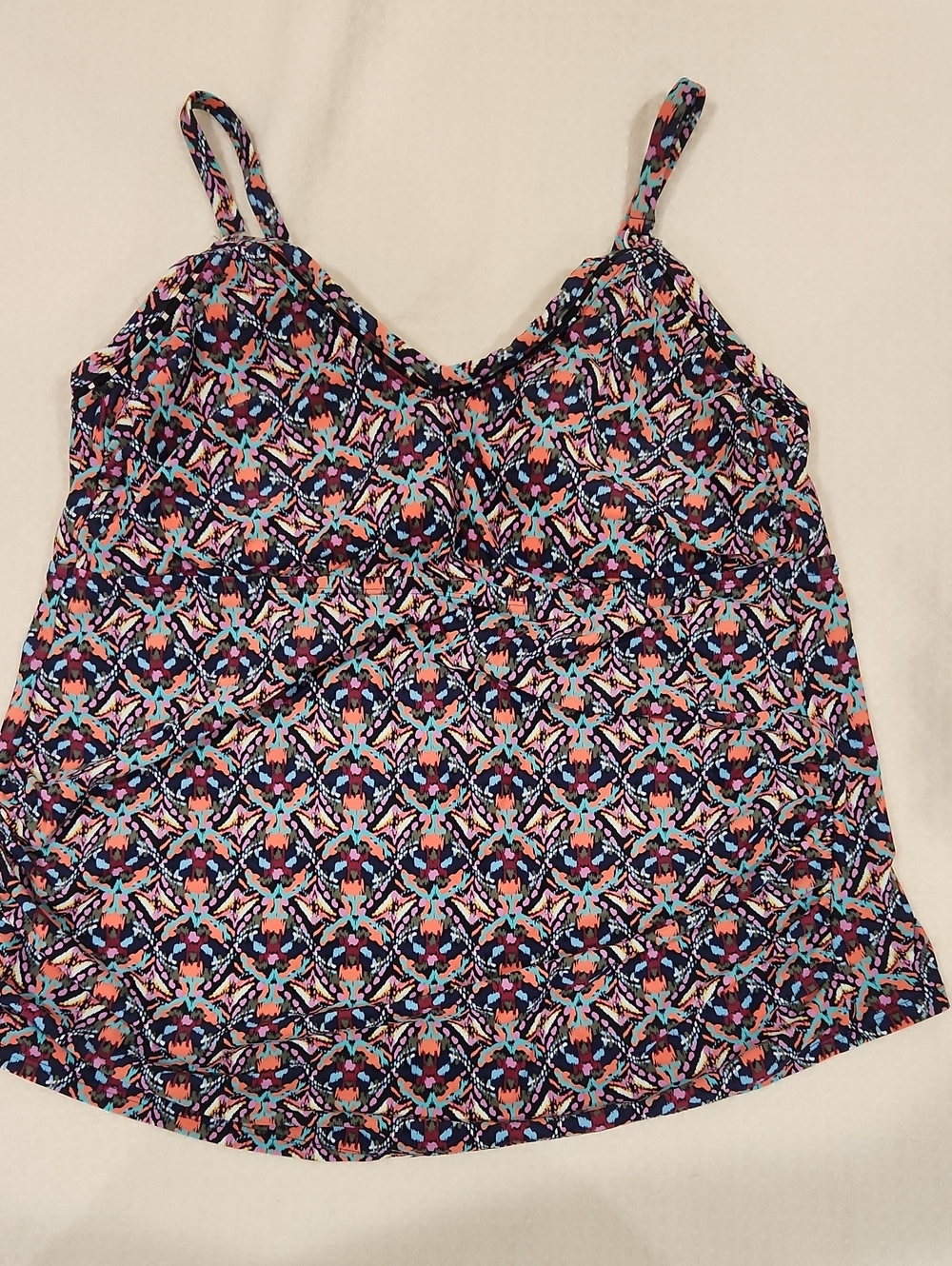 Kona Sol Multi-Color Geometric Print Swim Top